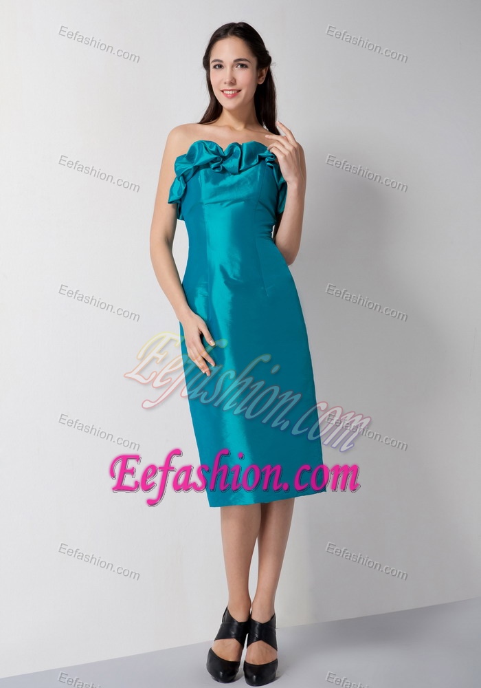 Classy Strapless Junior Bridesmaid Dress in Teal with Pick-ups