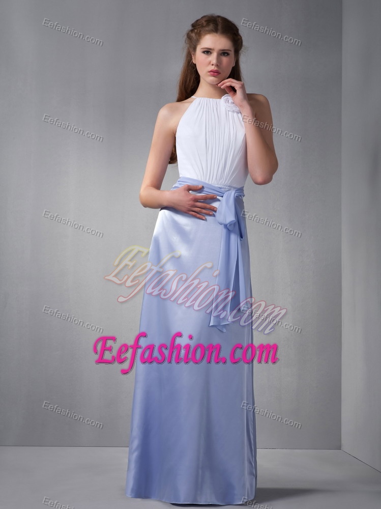 Lilac and White Bridesmaid Dress for Church Wedding with Ruches and Sash