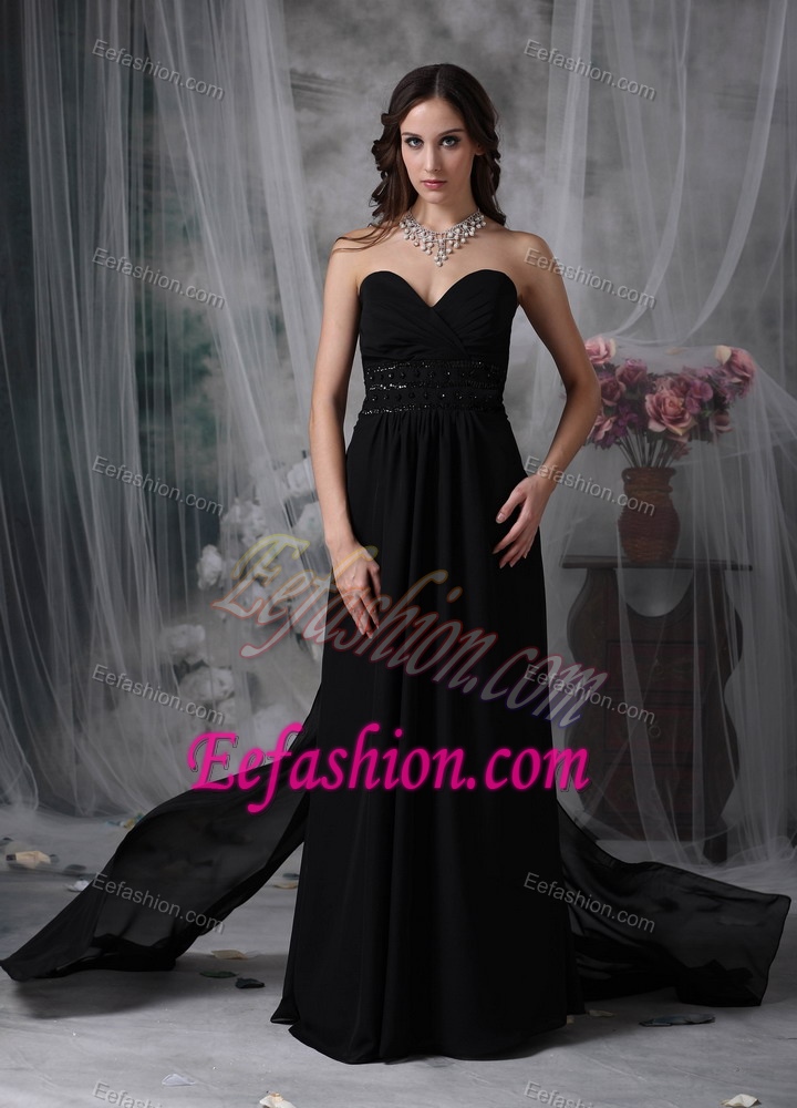Sweetheart Bridesmaid Dress for Wedding with Ruches and Beadings in Black