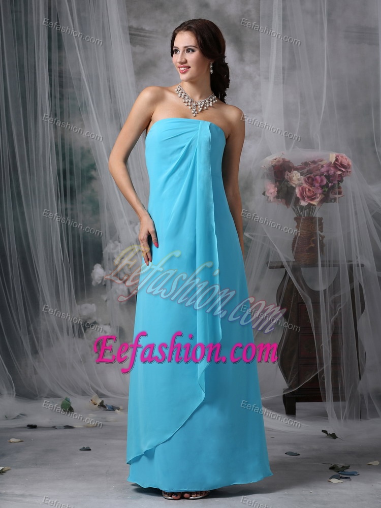 Strapless Bridesmaid Dress for Church Wedding in Baby Blue with Floor-length