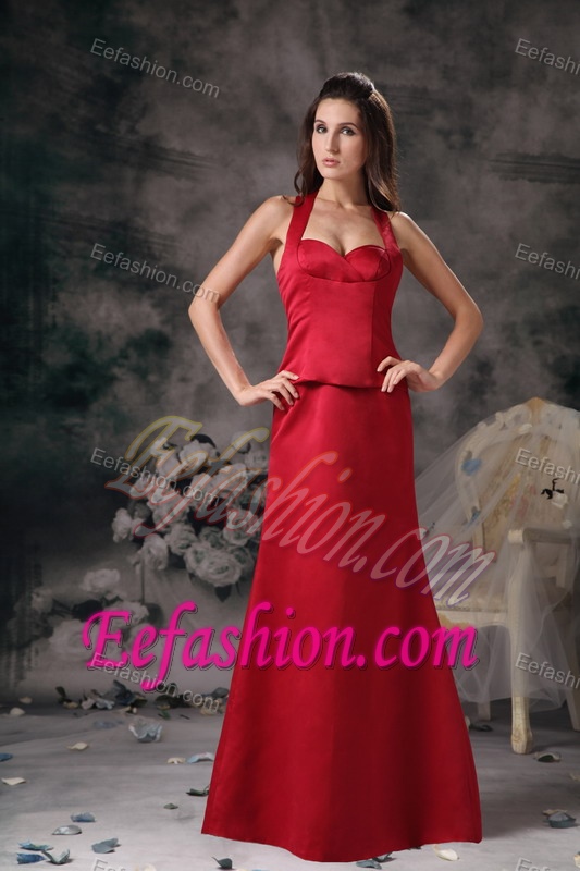 Halter-top Satin Maternity Bridesmaid Dress with Long in Red for Spring