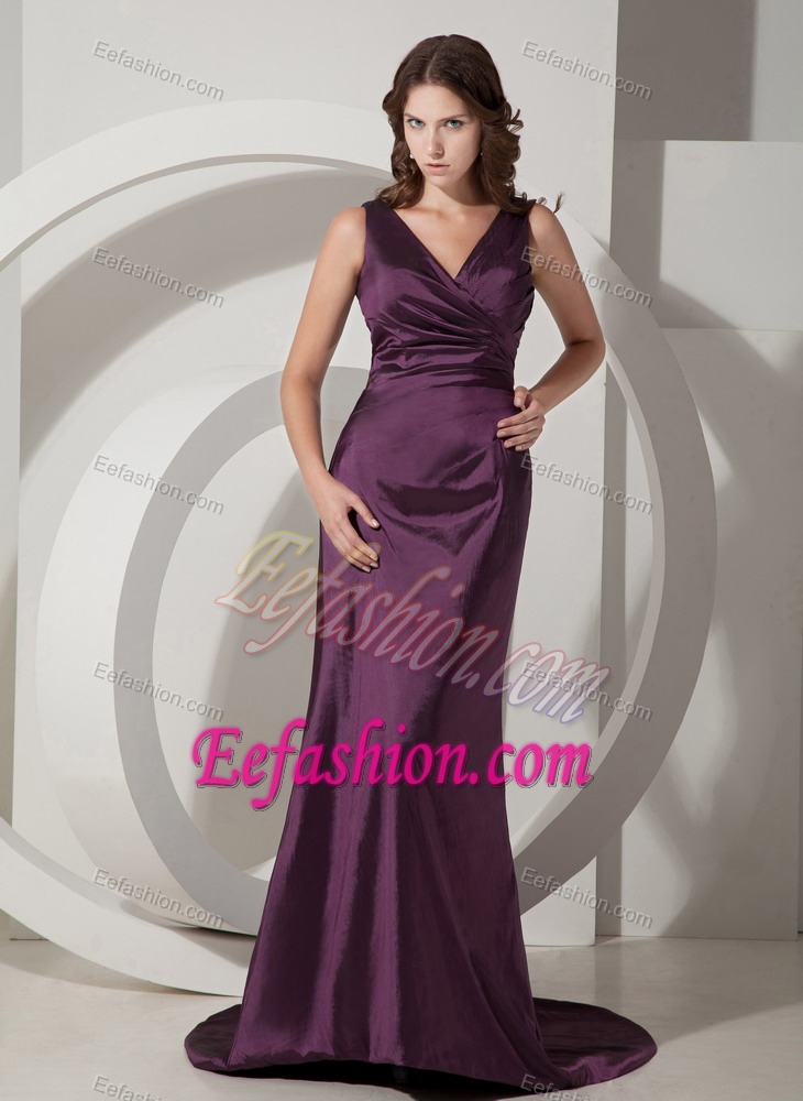 2013 V-neck Prom Dress with Lace Up Back in Eggplant Purple