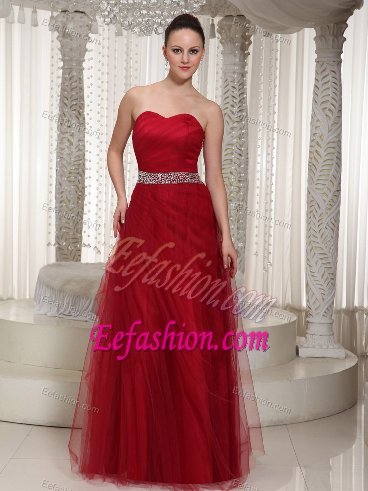 Beading Red Prom Holiday Dresses with Heart Sharped Neckline in Floor-length