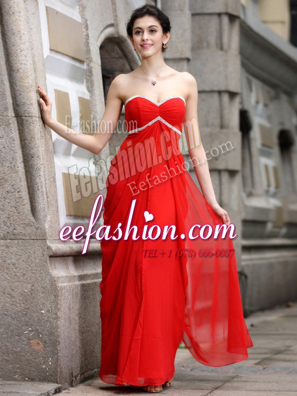  Coral Red Sweetheart Zipper Beading Dress for Prom Sleeveless