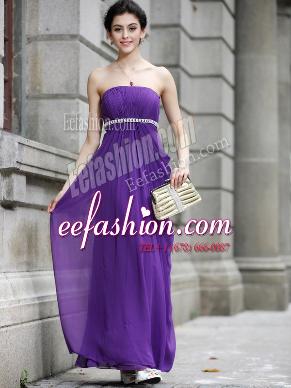  Chiffon Strapless Sleeveless Zipper Beading Prom Dresses in Purple