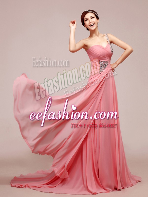 Clearance Sleeveless Zipper Floor Length Beading and Ruching Prom Evening Gown