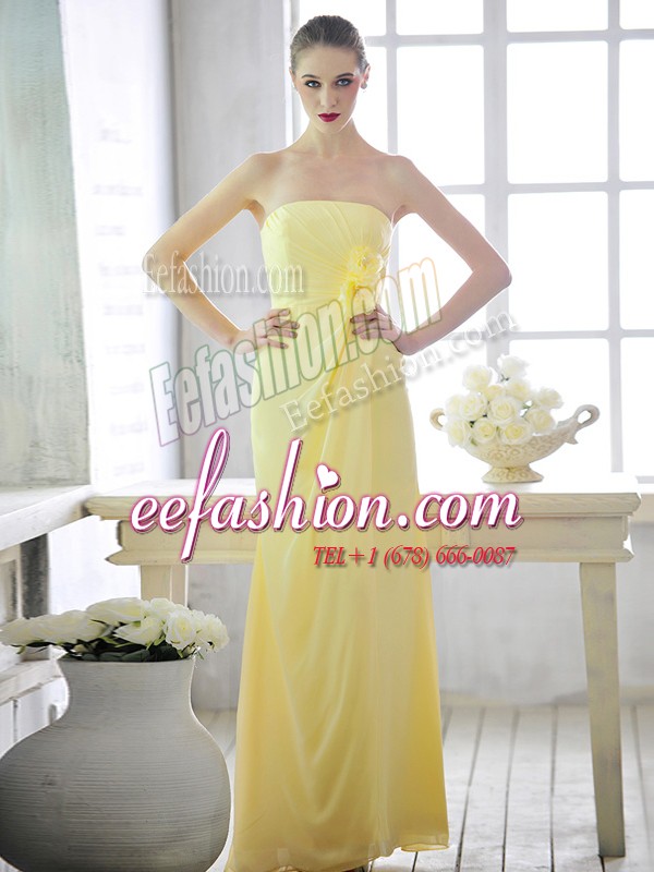 Custom Designed Light Yellow Sleeveless Hand Made Flower Floor Length Prom Dresses