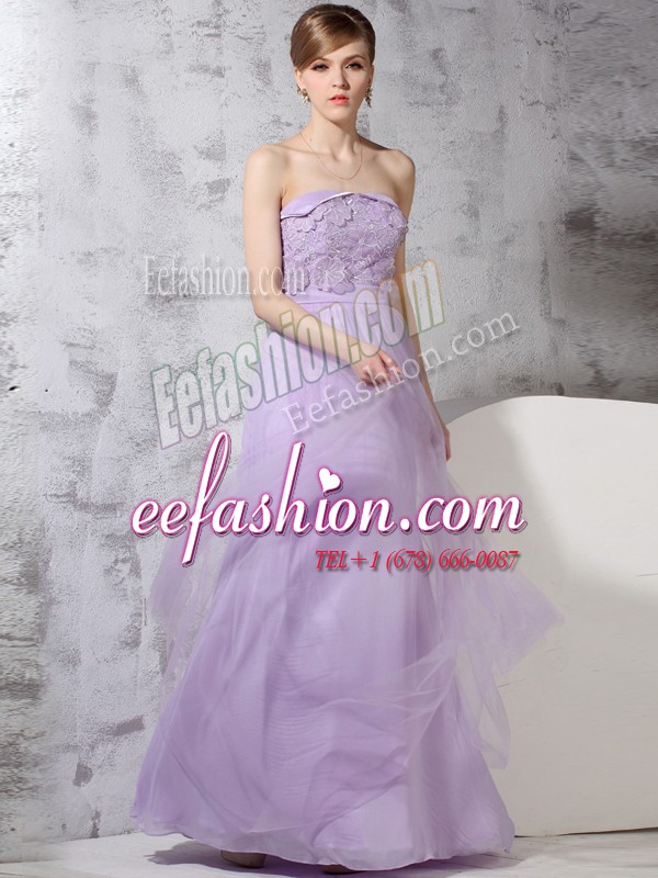  Lavender Column/Sheath Lace Prom Party Dress Side Zipper Tulle Sleeveless Floor Length