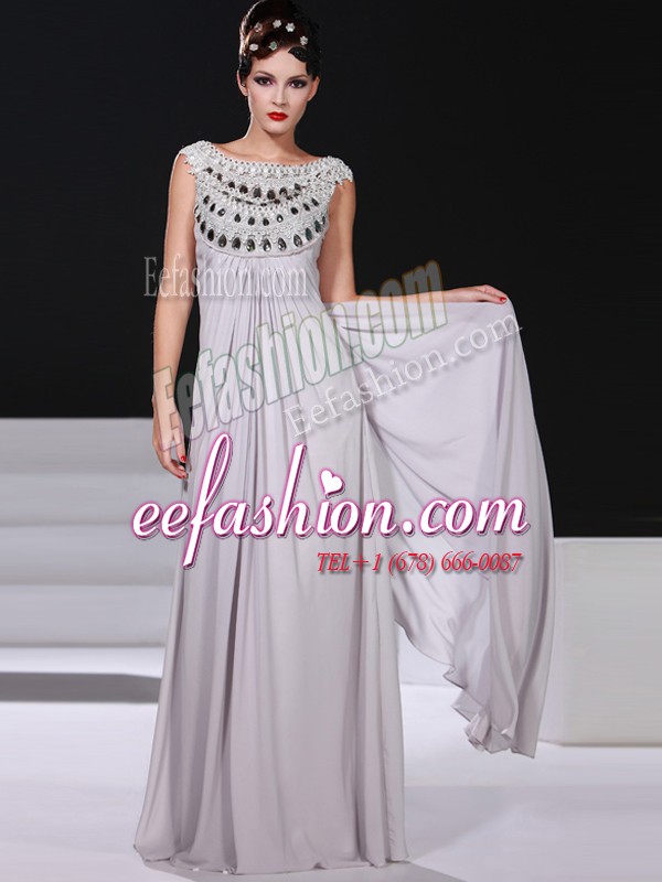 Flirting Silver Sleeveless Chiffon Side Zipper for Prom and Party