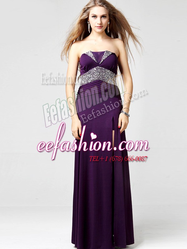 Stunning Purple Chiffon Zipper Prom Evening Gown Sleeveless Floor Length Sequins
