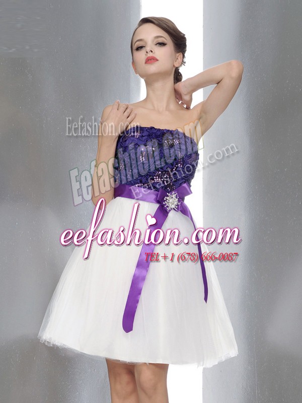  Chiffon Sleeveless Knee Length Prom Gown and Beading and Sashes ribbons