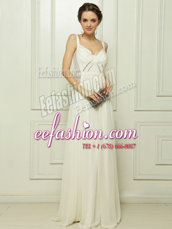  Sleeveless Floor Length Ruching Zipper Oscars Dresses with White