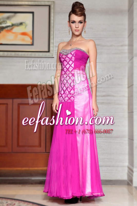  Fuchsia Prom and Party and For with Beading and Ruching Sweetheart Sleeveless Side Zipper
