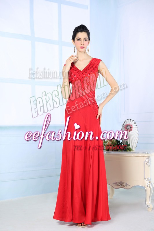 Exceptional Chiffon Sleeveless Floor Length Prom Evening Gown and Beading