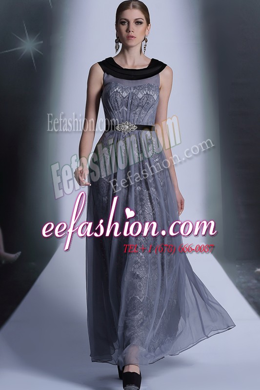  Scoop Grey Sleeveless Tulle Side Zipper for Prom and Party