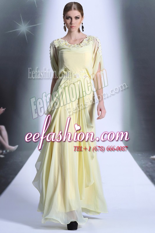  Light Yellow Going Out Dresses Prom and Party and For with Lace and Ruffles Scoop Short Sleeves Zipper