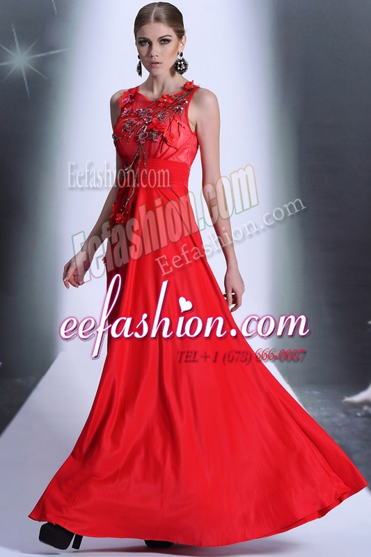  Empire Prom Dresses Red Bateau Chiffon Sleeveless Floor Length Zipper