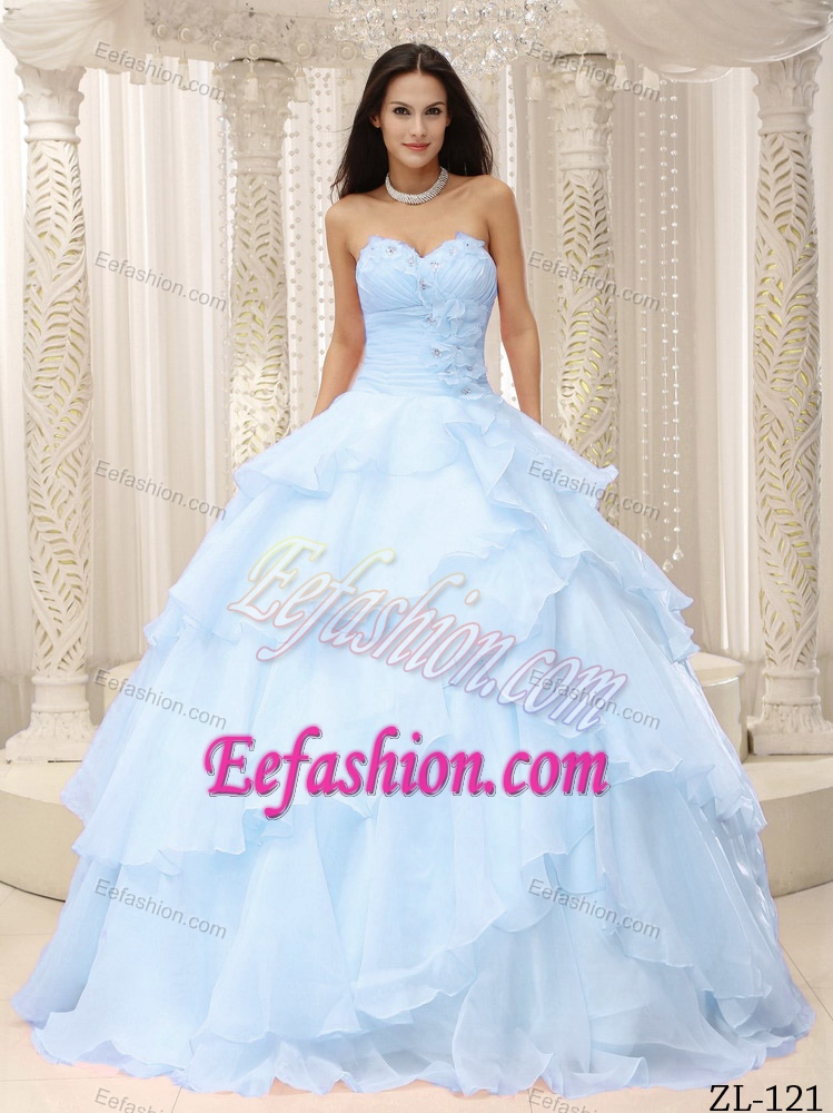 Ready to Wear Light Blue Ruched Quinceanera Dresses