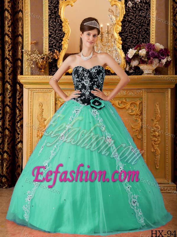 Beaded Sweetheart Sweet Sixteen Dress in Apple Green and Black with Beads