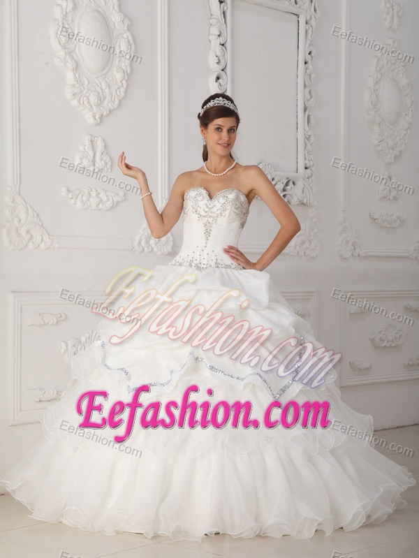 White Beaded 2012 Quince Dress in Organza and with Sweetheart