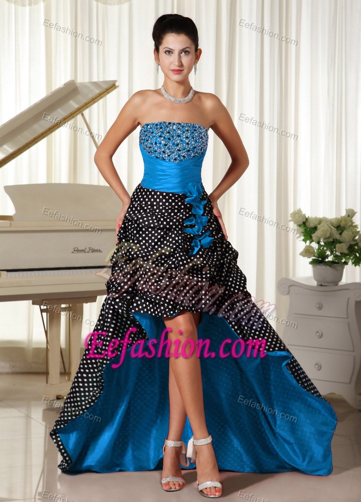 Perfect Beaded High-low Formal Prom Dress in Special Fabric with Ruche
