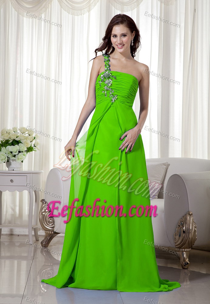 One Shoulder Prom Dresses for Tall Girls in Spring Green with Appliques