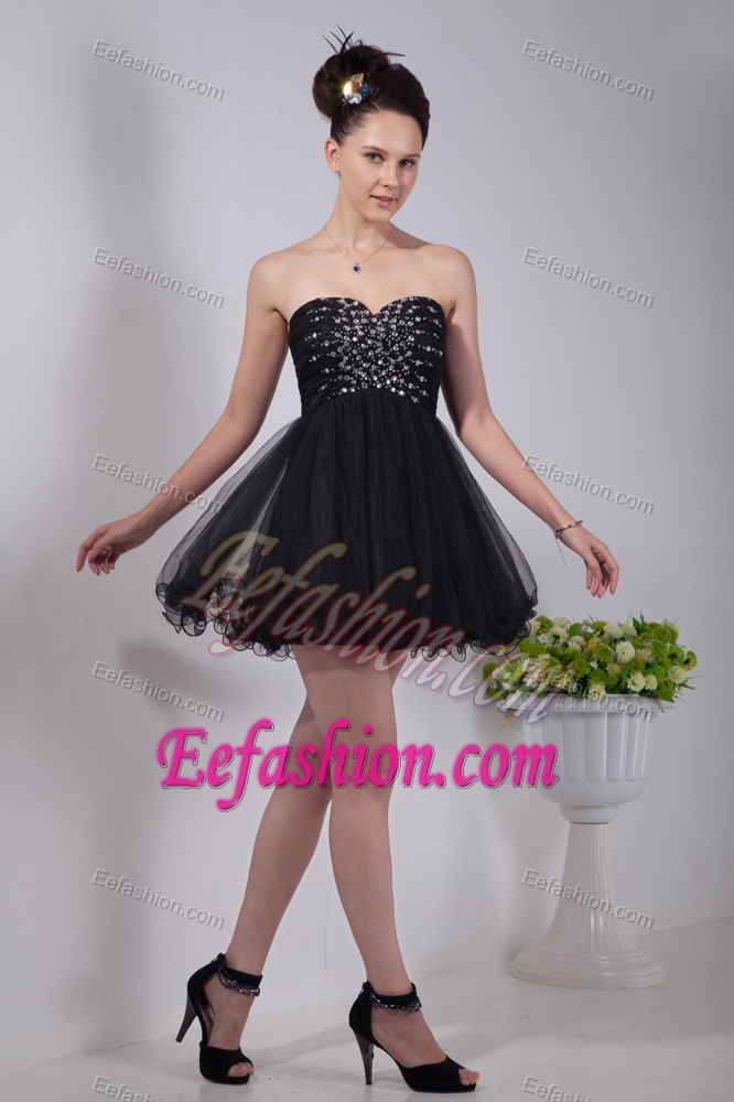 Black Empire Sweetheart Prom Gown in Organza with Beading on Big Sale