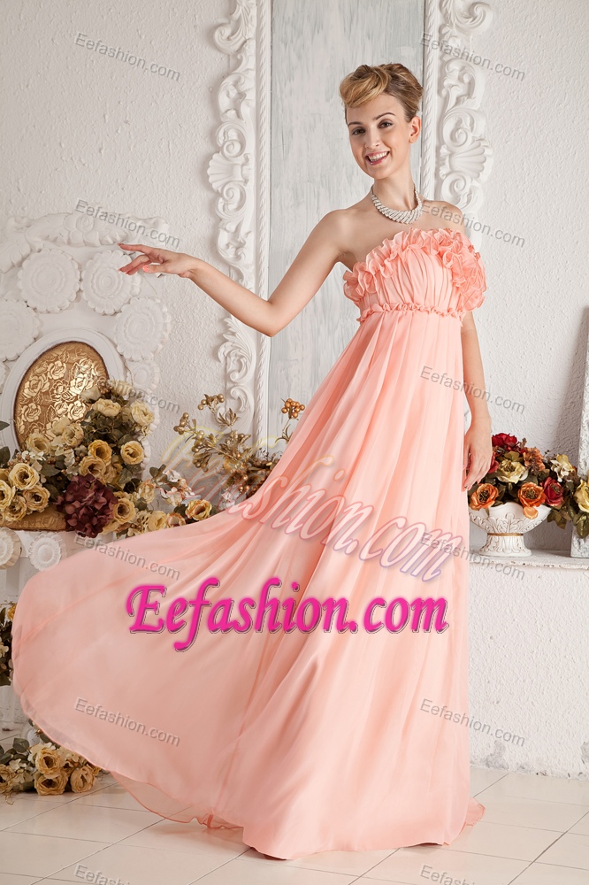 Watermelon Empire Strapless Chiffon Prom Dress for Summer with Ruche