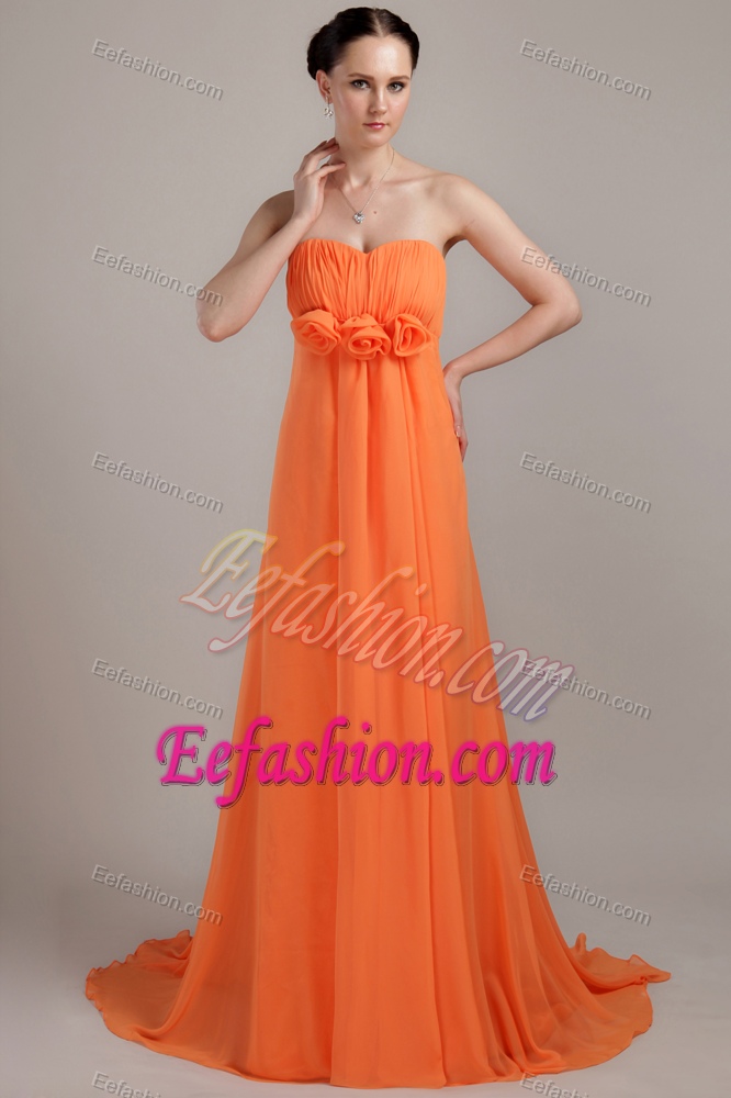 Orange Sweetheart Plus Size Prom Dress with Handle Flowers