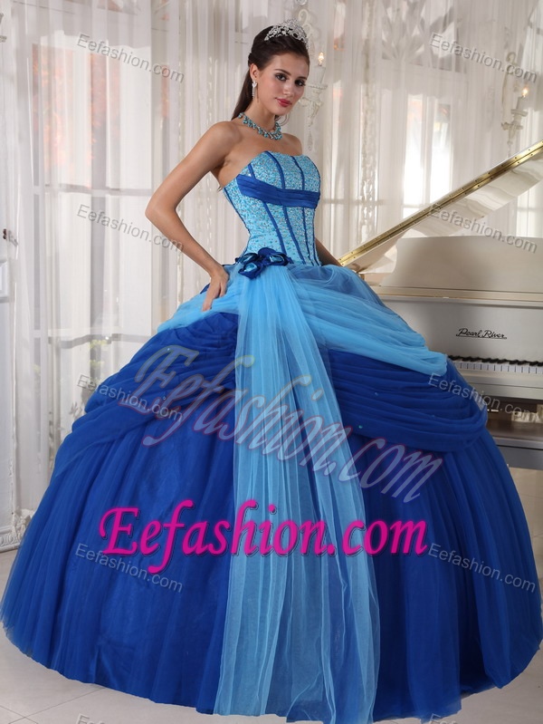 Two-tone Beading Handmade Flowers Ball Gown Tulle Quinceaneras Dress