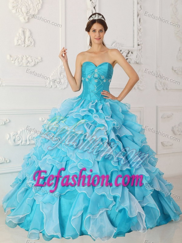 Angel Blue A-line Sweetheart Beading Sweet Sixteen Dress in and Organza