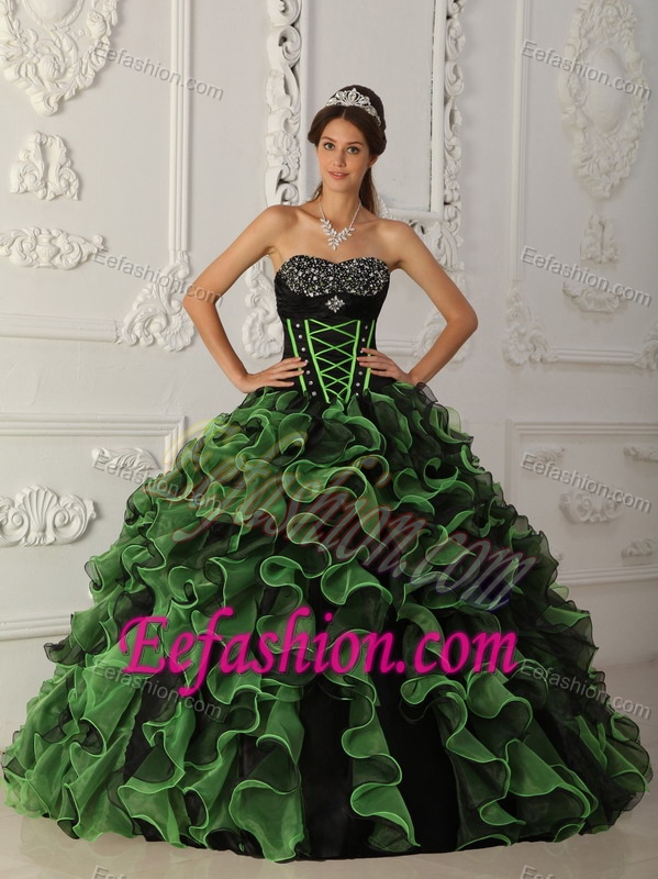 Classic Green Ball Gown Sweetheart Quinceaneras Dresses in Organza with Beading