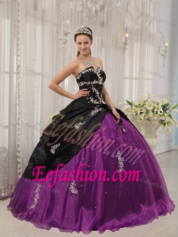Wanted Black and Purple Strapless Dress for Quinceanera in and Organza