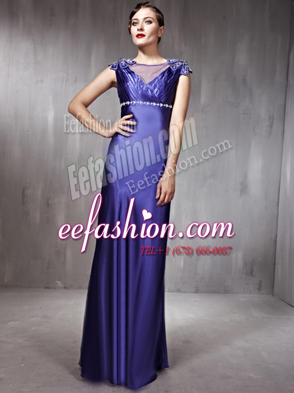 Glamorous Column/Sheath Party Dresses Purple Scoop Satin Sleeveless Floor Length Side Zipper