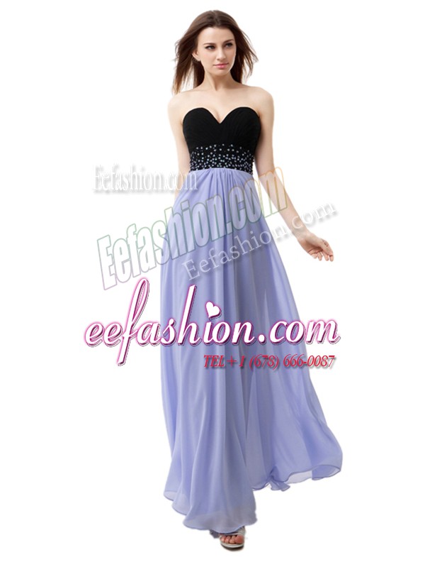 Sumptuous Lavender Column/Sheath Chiffon Sweetheart Sleeveless Beading Floor Length Lace Up Prom Gown