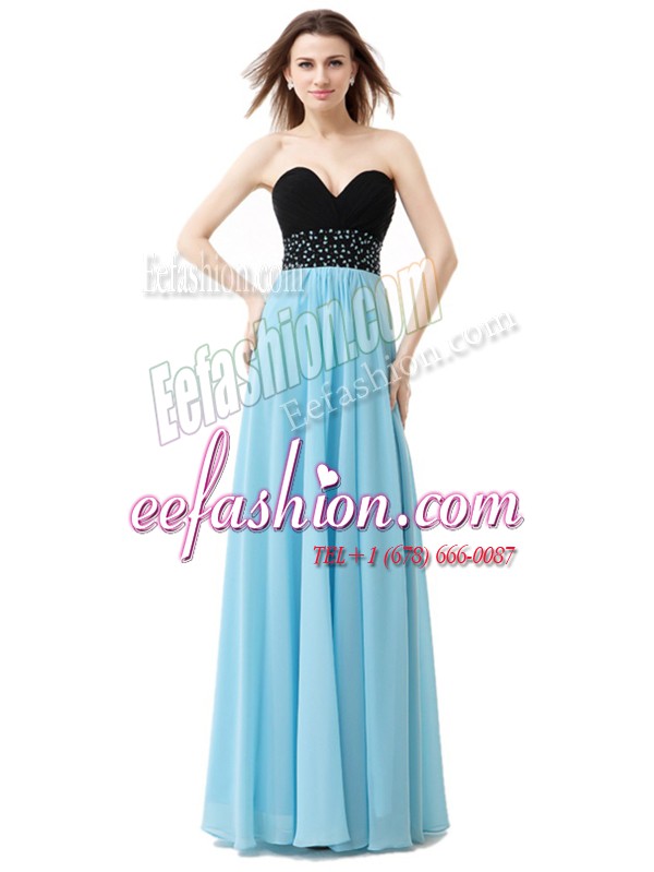  Chiffon and Sequined Sweetheart Sleeveless Lace Up Beading Prom Dress in Blue And Black 