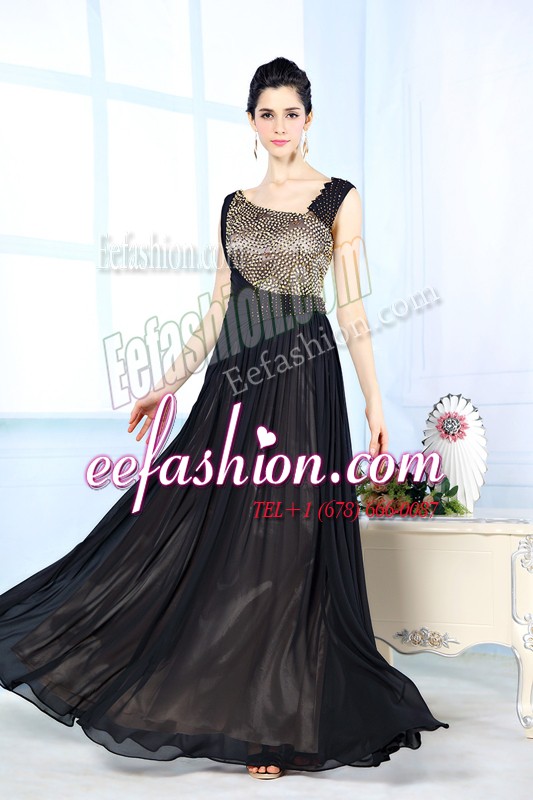  Black Side Zipper Asymmetric Beading Prom Dress Chiffon Sleeveless