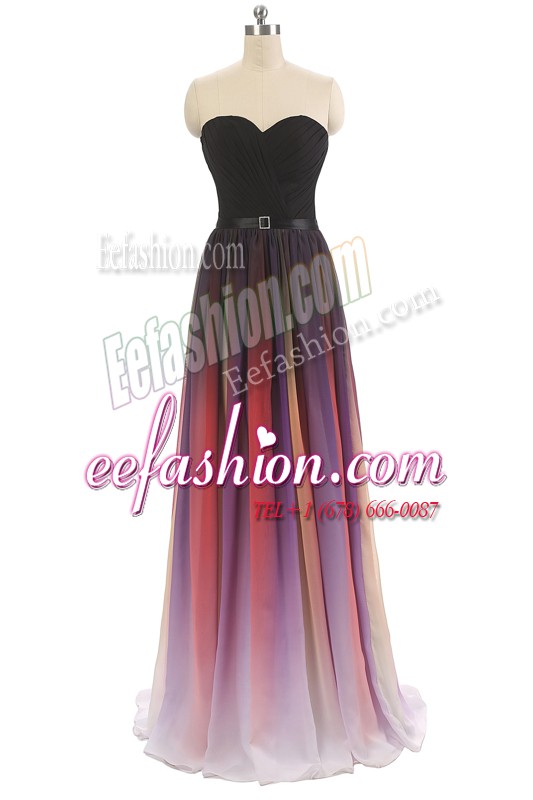  Floor Length Lace Up Prom Party Dress Multi-color for Prom and Party with Belt