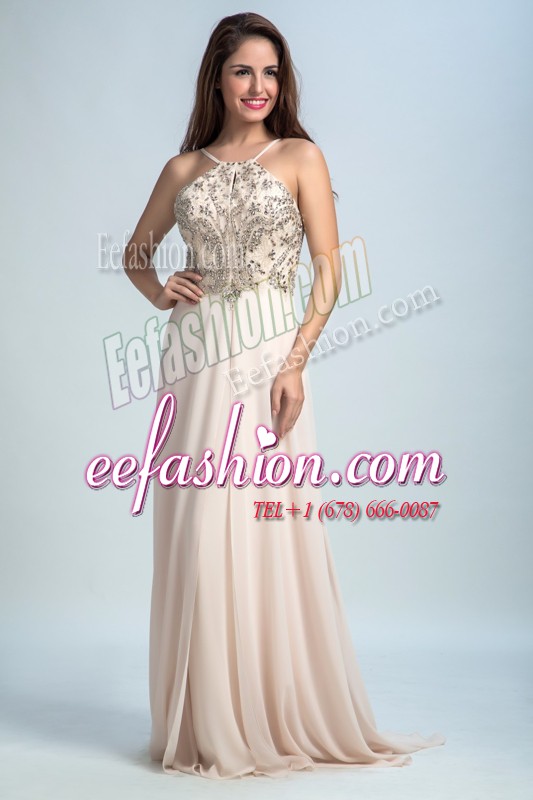 Chiffon Sleeveless Floor Length Prom Dresses and Sequins