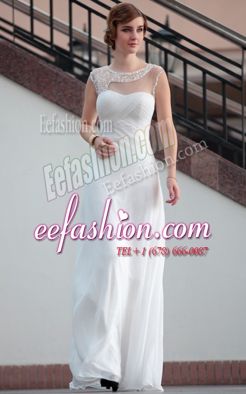 Glorious Floor Length Zipper Homecoming Dress White for Prom and Party with Beading and Lace