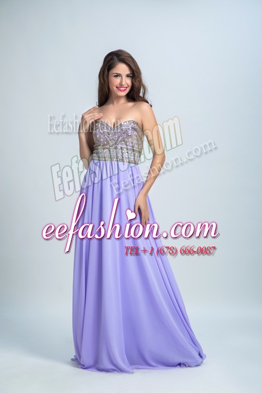 Affordable Chiffon Sleeveless With Train Prom Evening Gown Brush Train and Beading