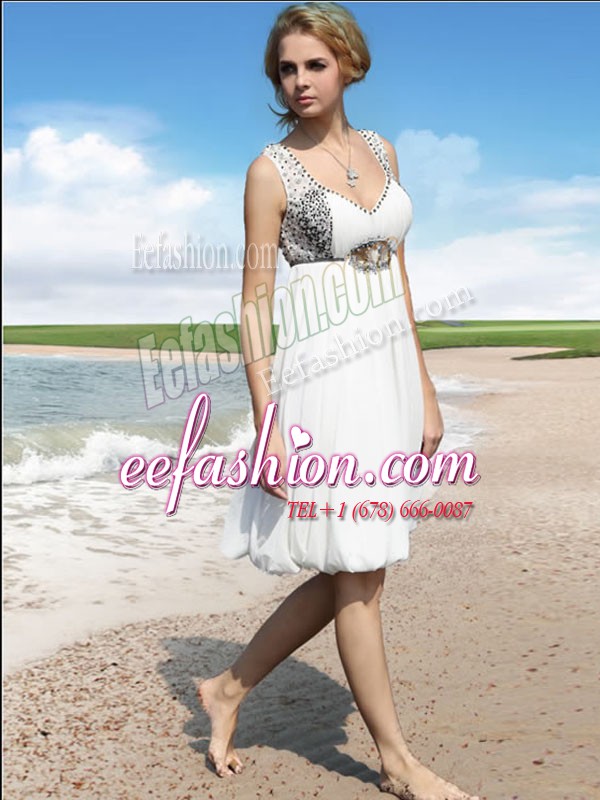  Beading Dress for Prom White Zipper Sleeveless Floor Length