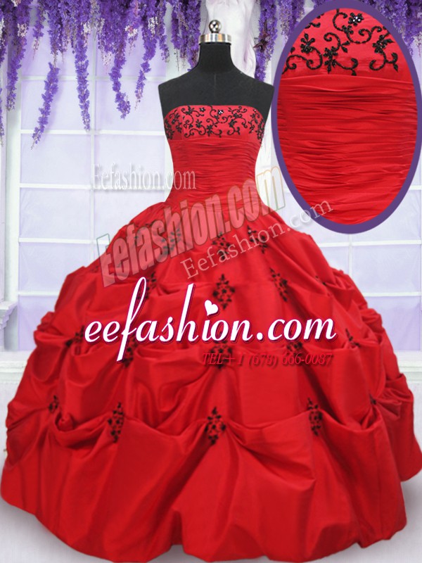 Low Price Pick Ups Strapless Sleeveless Lace Up Quinceanera Dress Red Taffeta