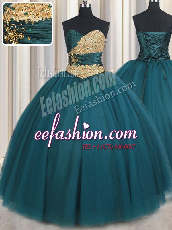  Sweetheart Sleeveless Tulle 15 Quinceanera Dress Beading Lace Up