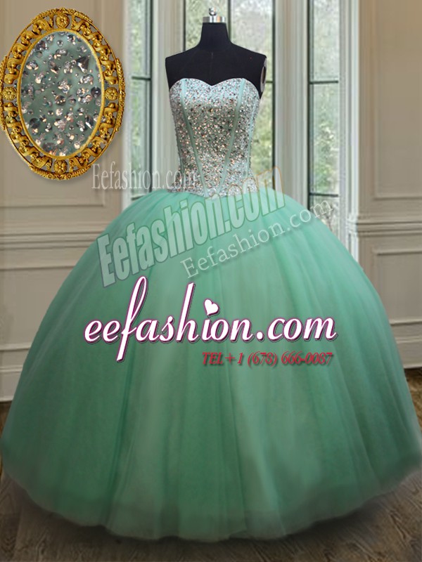  Beading Quinceanera Dresses Apple Green Lace Up Sleeveless Floor Length
