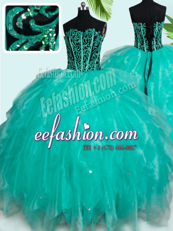  Sweetheart Sleeveless Lace Up Quince Ball Gowns Turquoise Organza