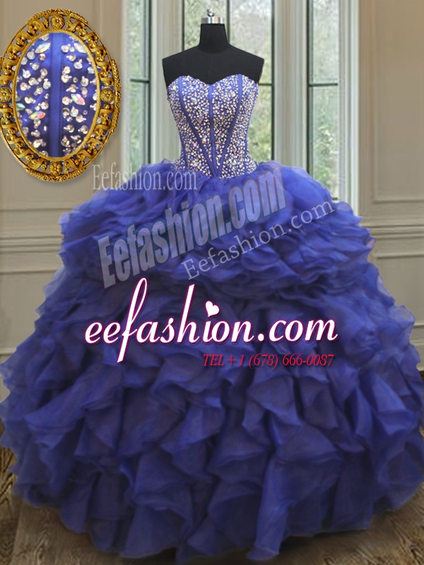  Organza Sleeveless Floor Length Quinceanera Gown and Beading and Ruffles