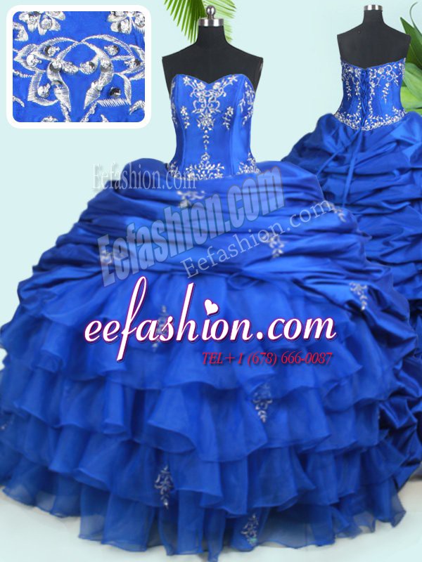  Royal Blue Sweetheart Lace Up Beading and Ruffled Layers and Pick Ups Quinceanera Dresses Court Train Sleeveless