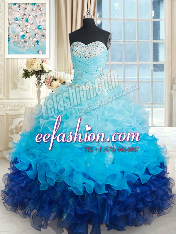 Most Popular Multi-color Quinceanera Dress Military Ball and Sweet 16 and Quinceanera and For with Beading and Ruffles Sweetheart Sleeveless Lace Up
