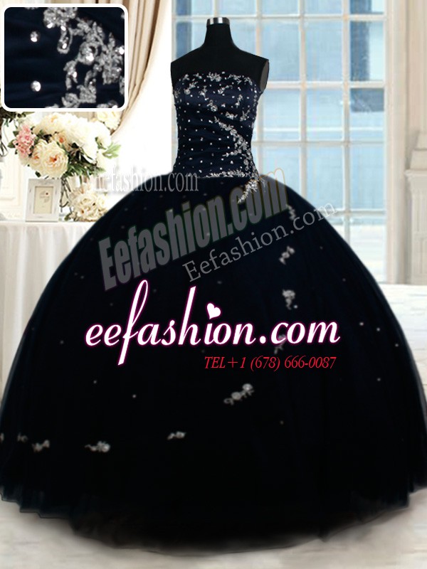  Strapless Sleeveless Tulle Quinceanera Dresses Beading Lace Up